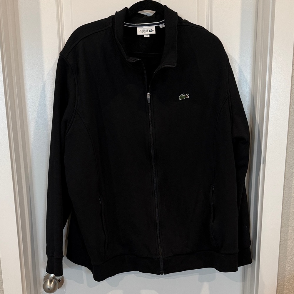 Lacoste Black Zip-Front Jacket with Green Croc Patch